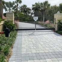 Kynar coated column mount gates with royal arch and home plate medallion