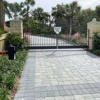 Kynar coated column mount gates with royal arch and home plate medallion