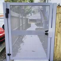 Gate made with perforated sheet and Locinox hardware